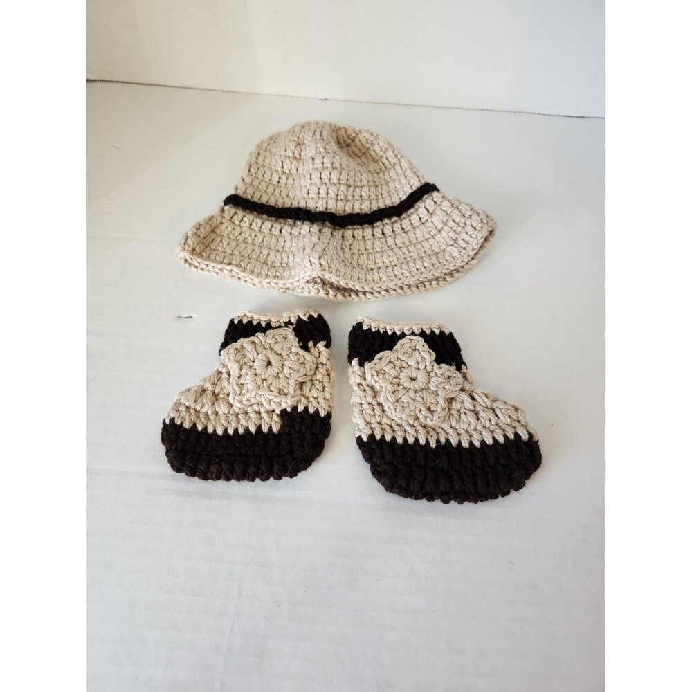 Crochet Beanie Hat & Booties Newborn Infant Photo Prop